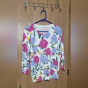 Merona Women Cotton Cardigan Floral Multicolor Stretch Button Front Large